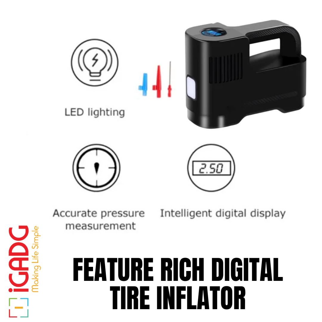 iGADG 12V Digital Small Tyre Inflator for Cars and Bike