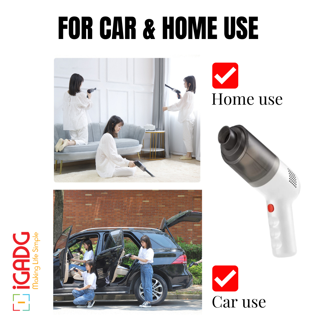 iGADG Handheld Mini Size Car Vacuum Cleaner Dry/Wet Cleaning |Dual Battery | USB Rechargeable | 6000pa