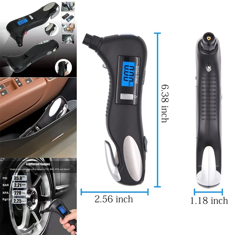 iGADG 5 In 1 Car Tyre Pressure Guage with Emergency Hammer