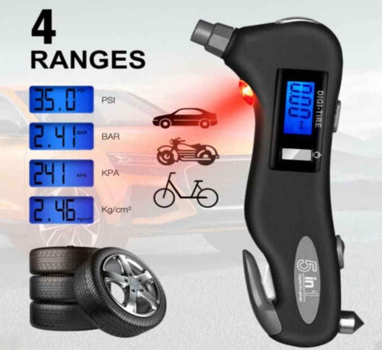 iGADG 5 In 1 Car Tyre Pressure Guage with Emergency Hammer