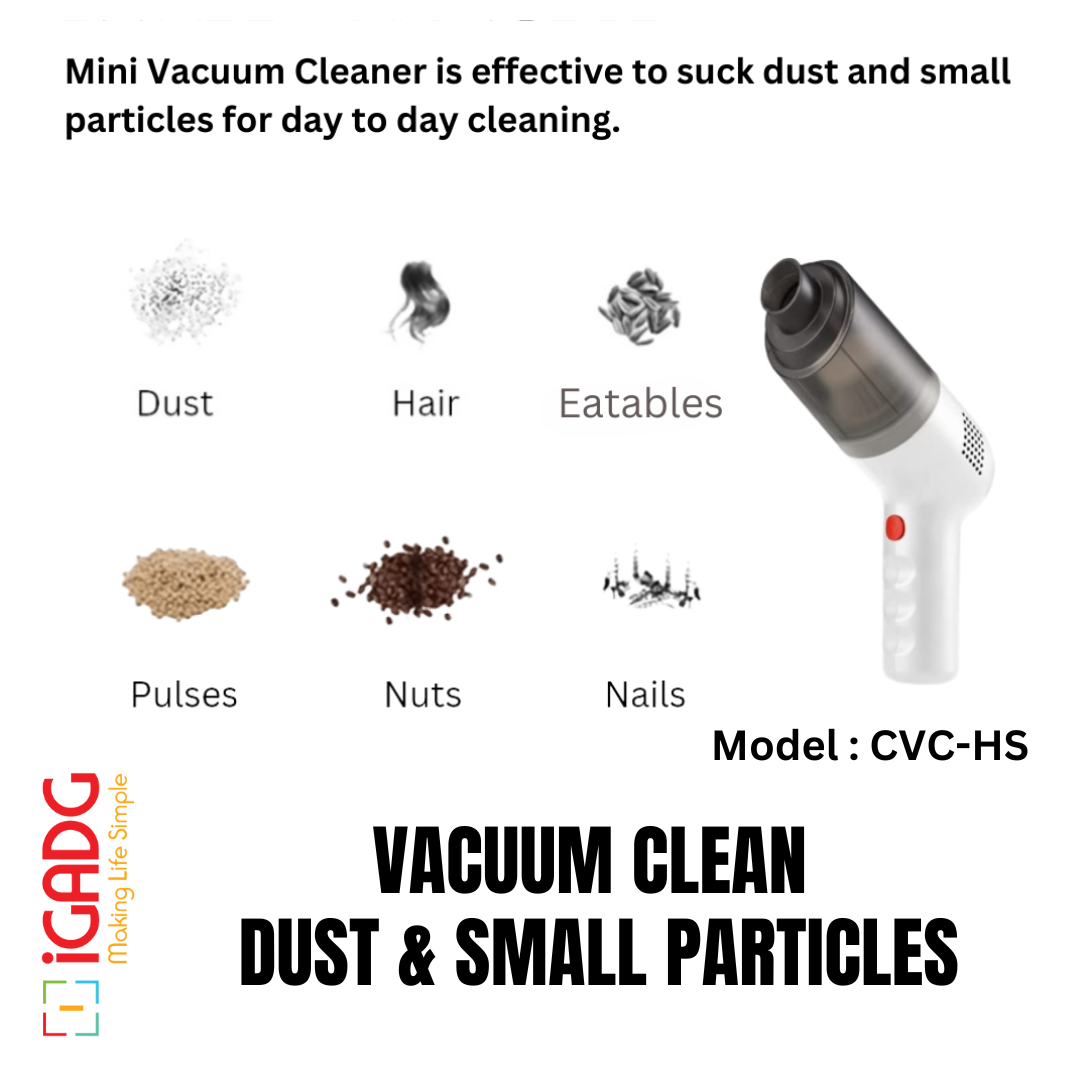 iGADG Handheld Mini Size Car Vacuum Cleaner Dry/Wet Cleaning |Dual Battery | USB Rechargeable | 6000pa