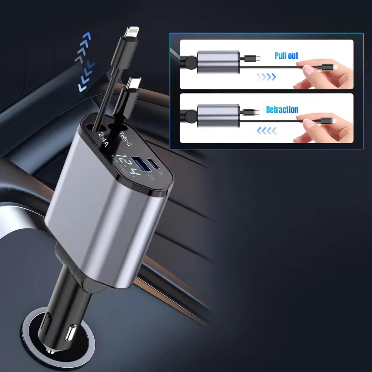 Retractable 4-in-1 Fast Car Charger
