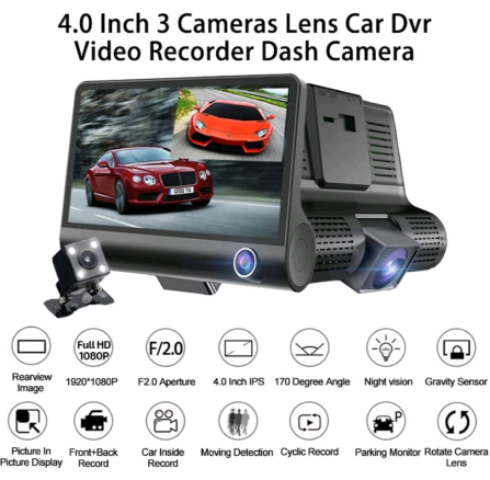 DriveGuard Pro: 3-Lens Car Dash Camera - Full HD 1080P, Smart DVR, Reversing Video Recorder