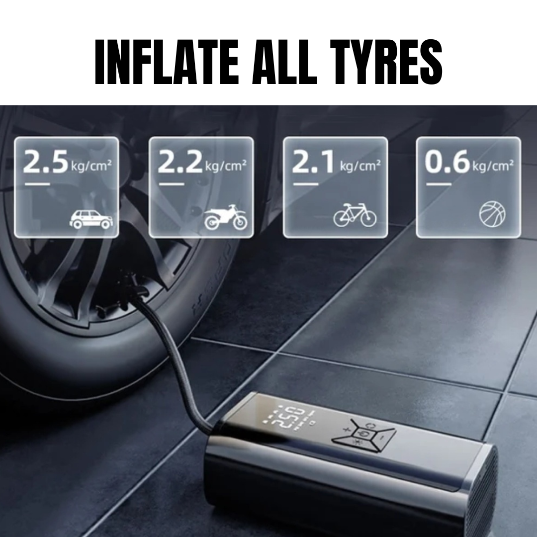 iGADG Dual Power Wired & Wireless Mini Tyre Inflator | Car & Bike with Auto-Shut | Works on 12v & Battery | Comes with EVA hard case