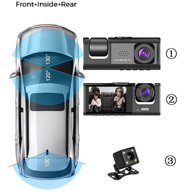 WiFi DashDrive - 1080P Triple Lens Vehicle Video Recorder