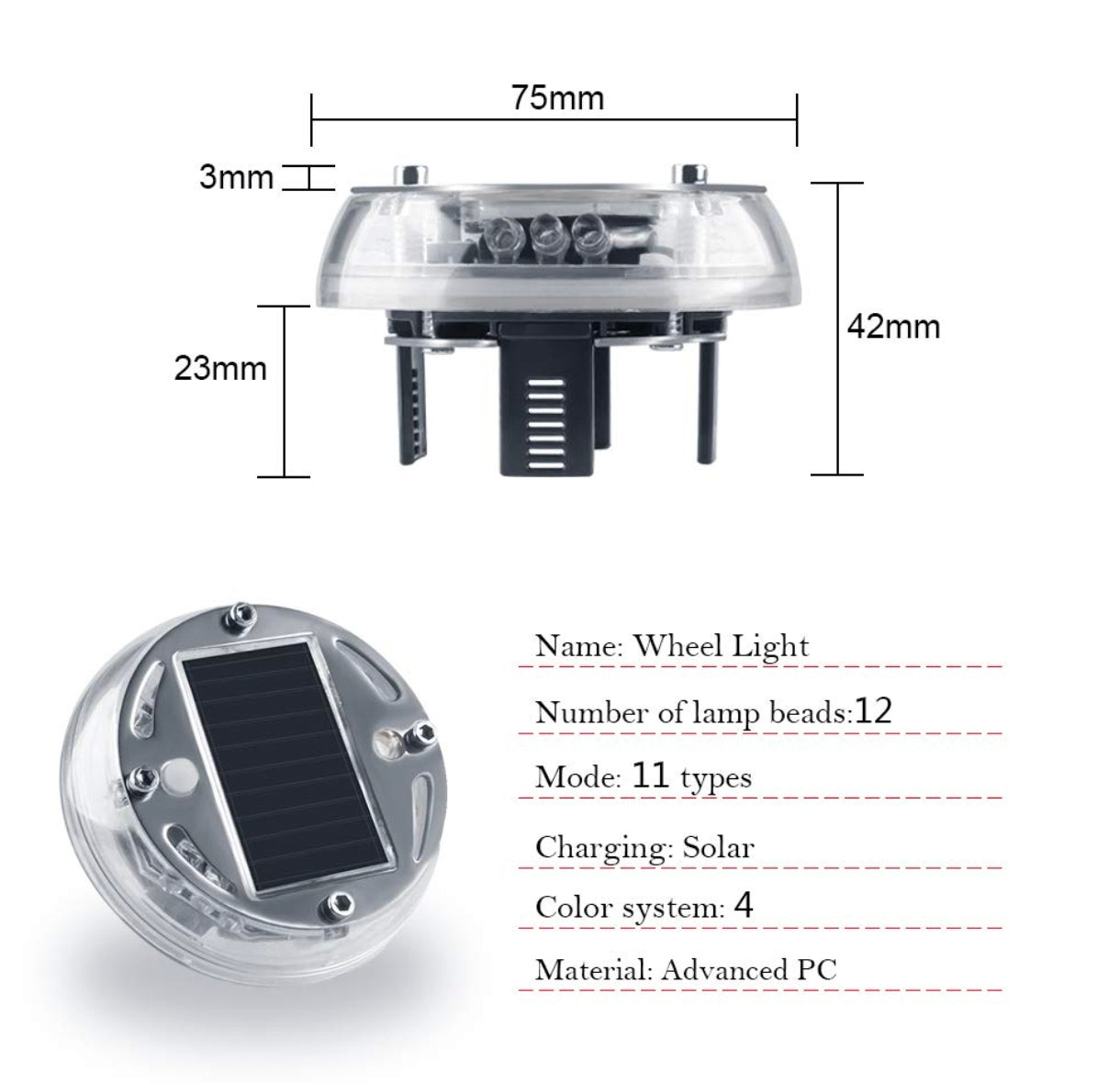 Solar Car Wheel Hub Fancy Light - Motion Sensor, Waterproof, Colorful