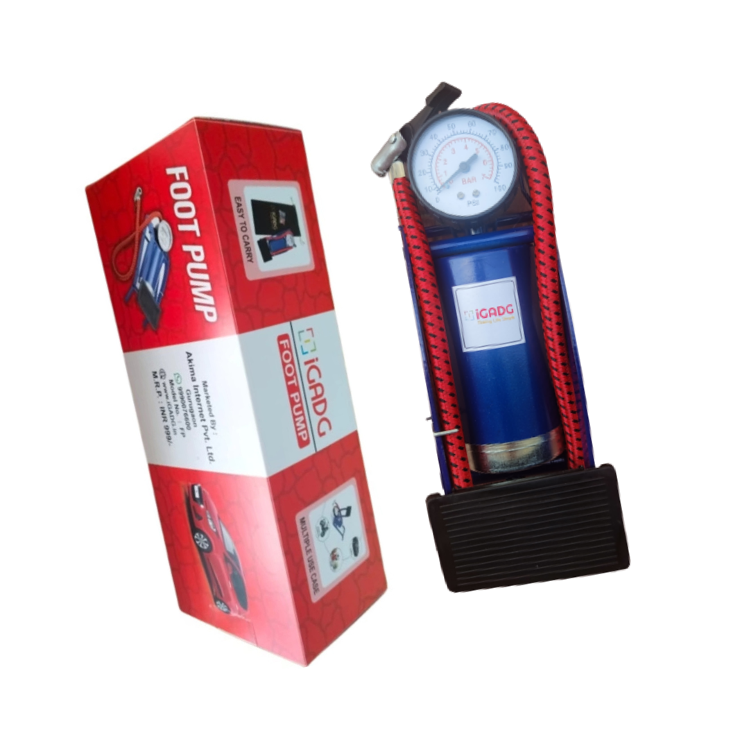 iGADG Single Barrel Foot Pump For Inflating Tyres, Balloons, Air beds