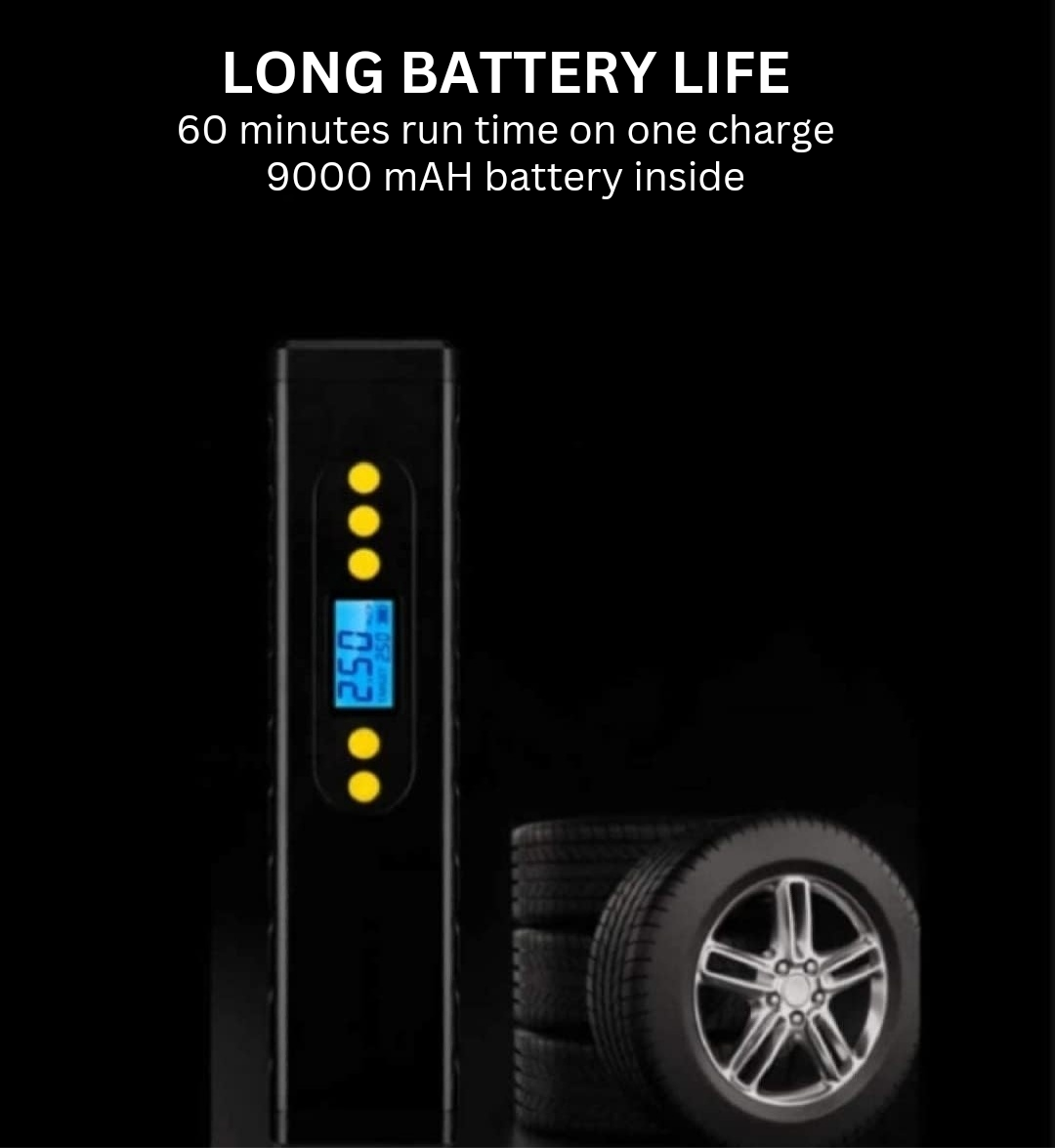 High Capacity Wireless Car Tyre Inflator with LED Light | 60 minute run time