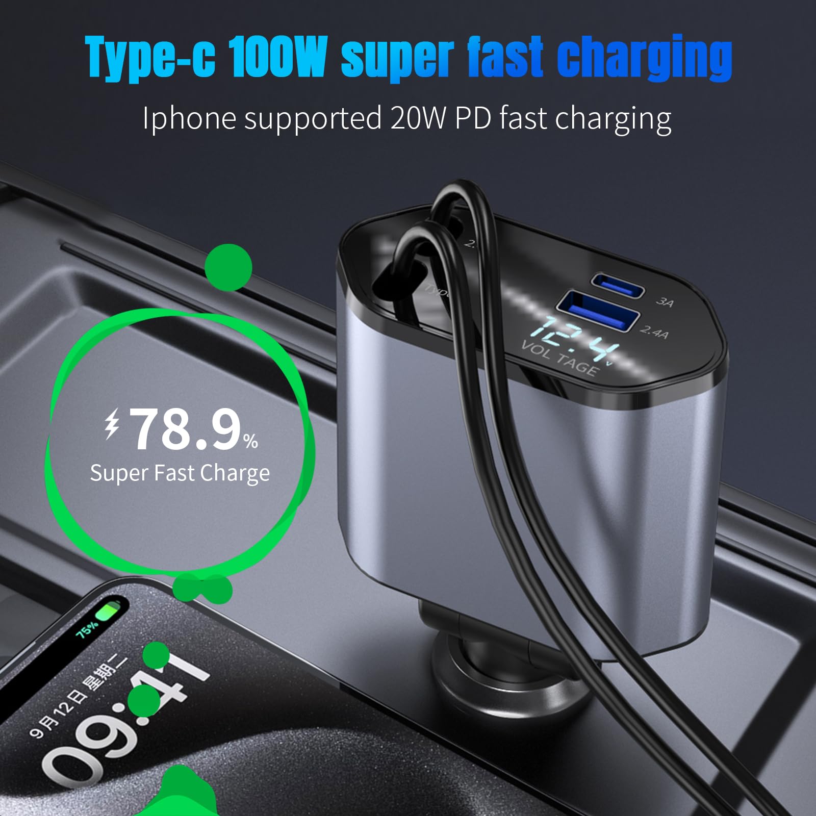 Retractable 4-in-1 Fast Car Charger