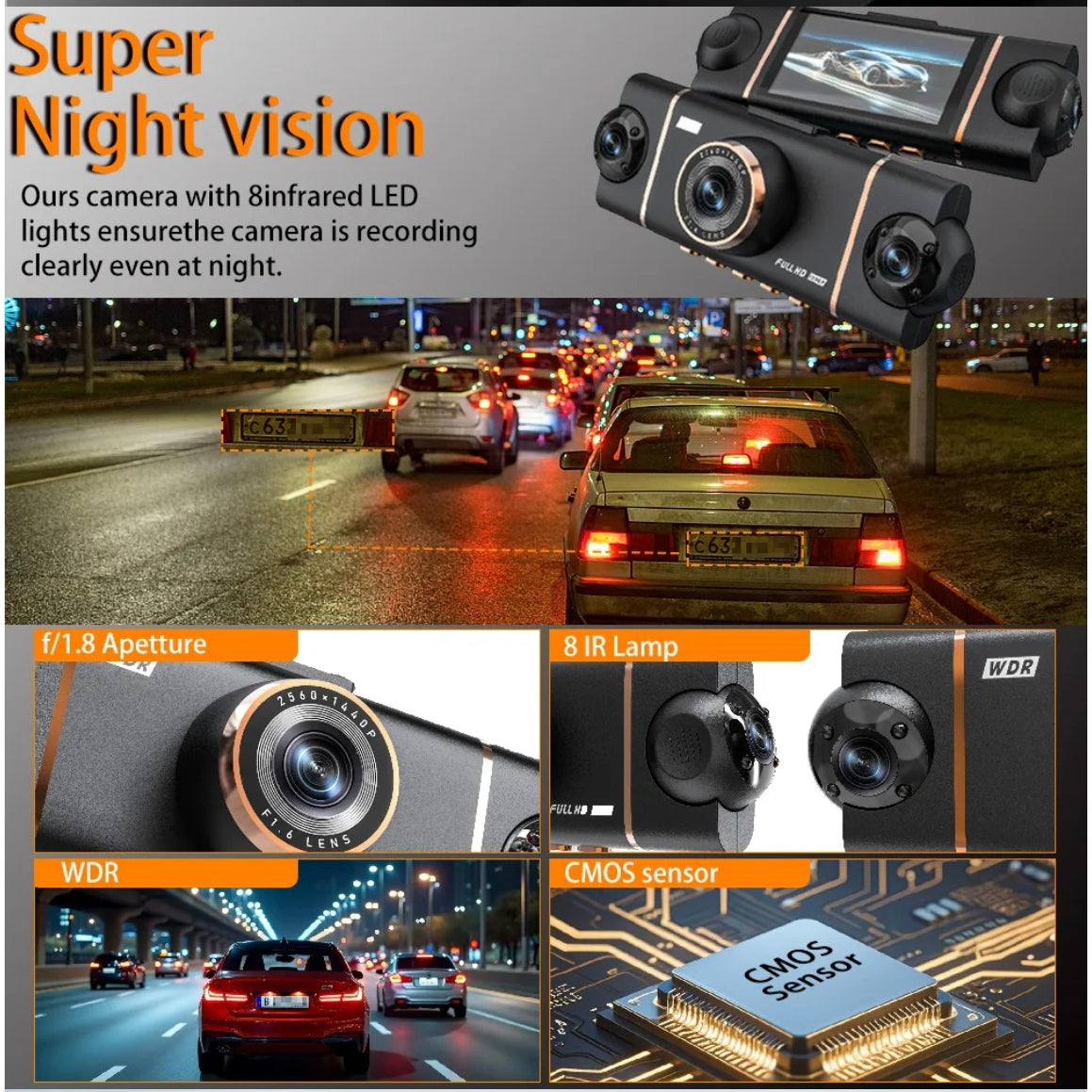 4 Lens 360° Car Dash Camera | Full HD, G-Sensor, Motion Detection, Night Vision, Loop & Parking Recording