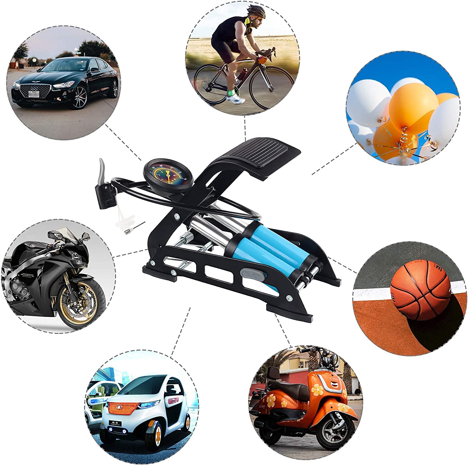 iGADG A2 Double Barrel Foot Pump for Car, Cycle, Balls, Inflatables