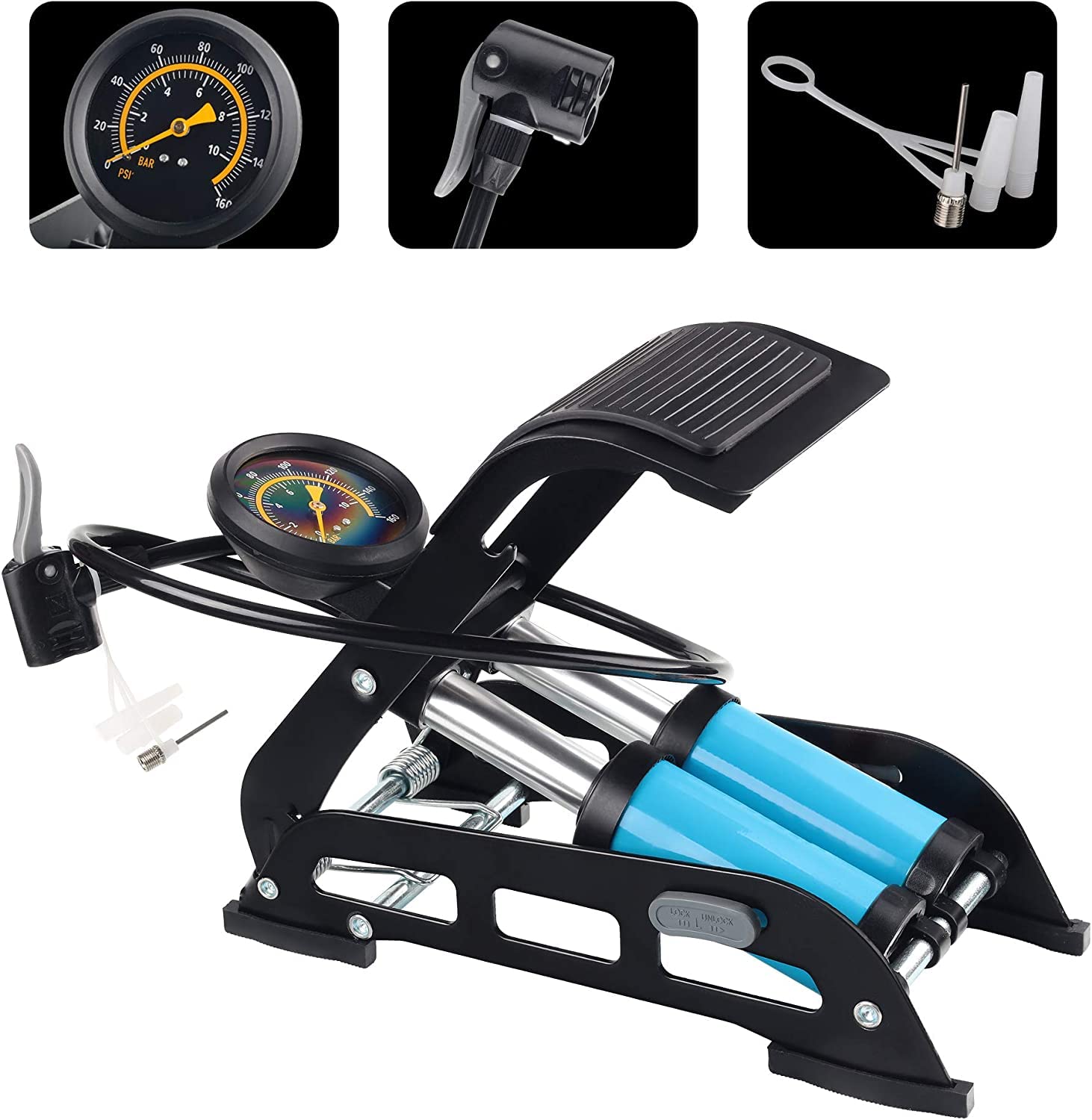 iGADG A2 Double Barrel Foot Pump for Car, Cycle, Balls, Inflatables