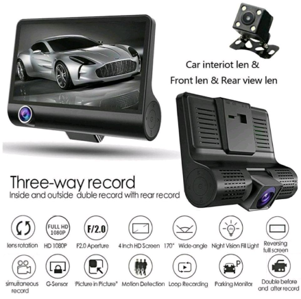 DriveGuard Pro: 3-Lens Car Dash Camera - Full HD 1080P, Smart DVR, Reversing Video Recorder