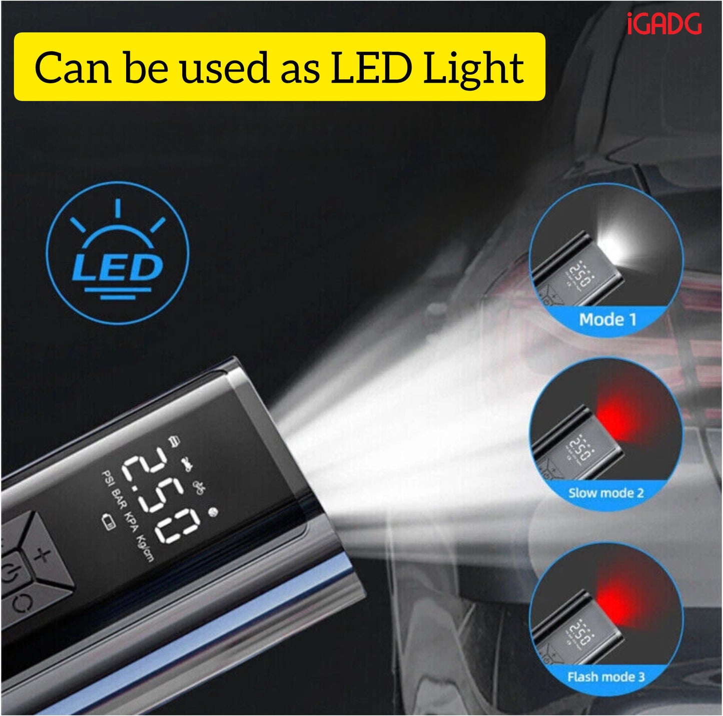 iGADG Dual Power Wired & Wireless Mini Tyre Inflator | Car & Bike with Auto-Shut | Works on 12v & Battery | Comes with EVA hard case