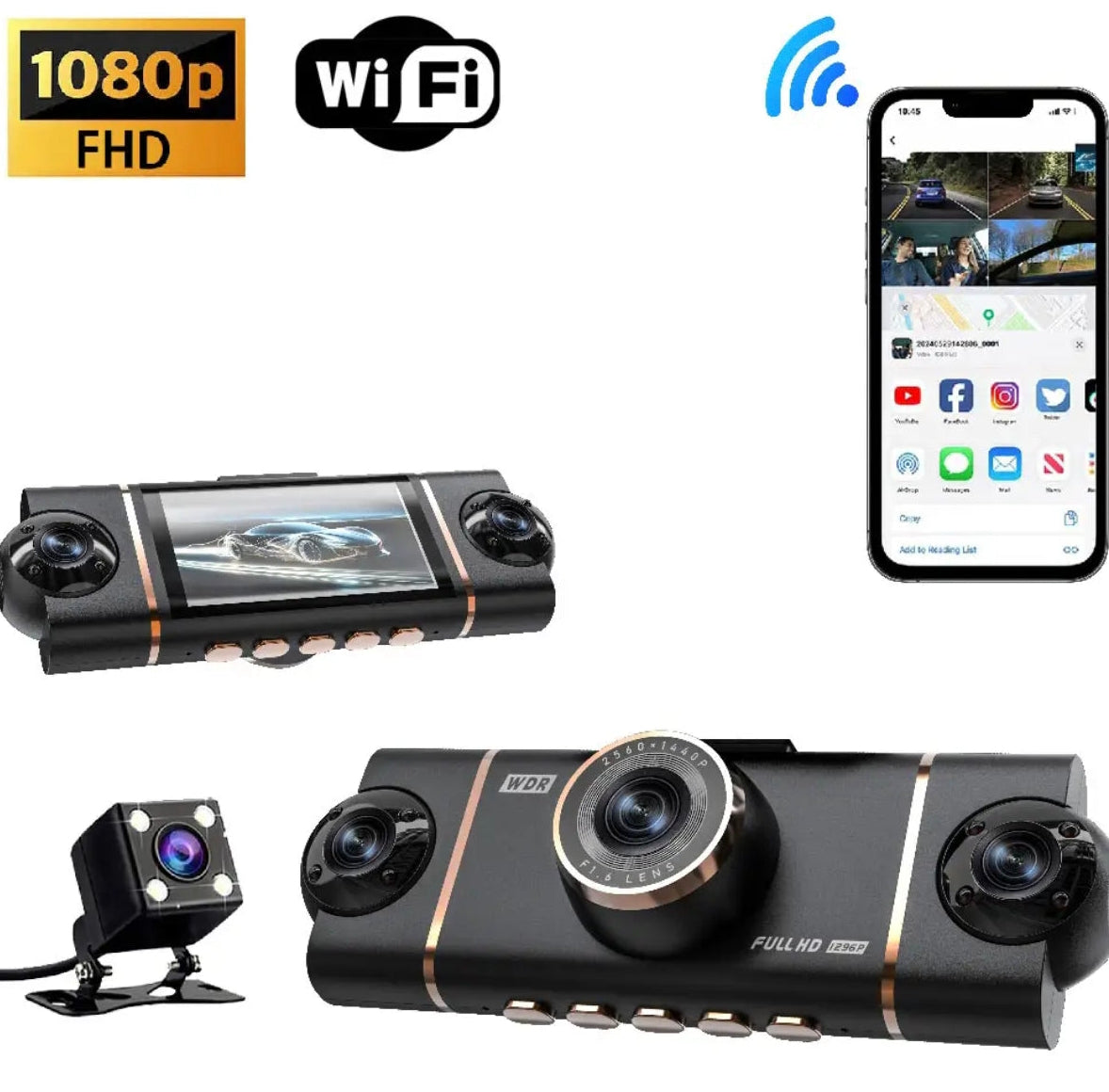 4 Lens 360° Car Dash Camera with Parking Monitoring Kit || 128GB SD Card Free