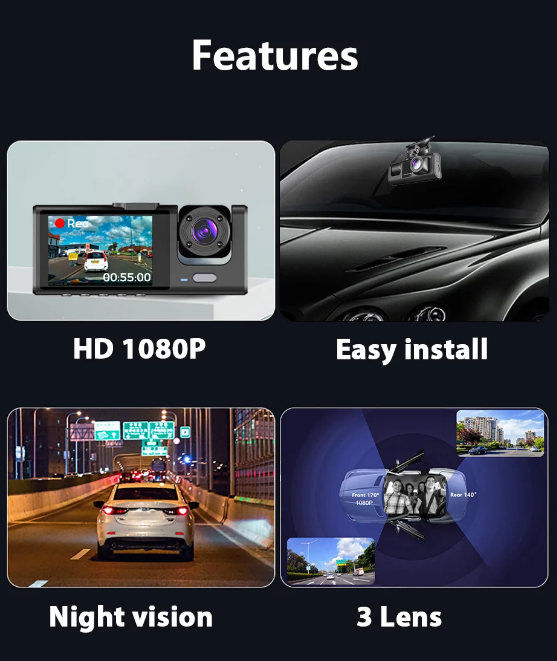 WiFiDashDrive 1080P Triple Lens Vehicle Video Recorder