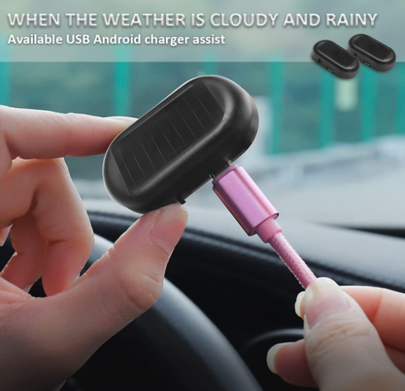 Solar Anti-Theft LED Flashing Warning Lights for Vehicles & Bikes with USB Charging