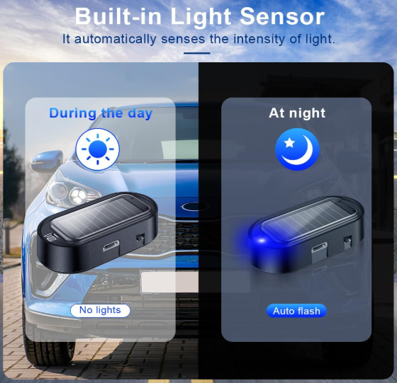Solar Anti-Theft LED Flashing Warning Lights for Vehicles & Bikes with USB Charging