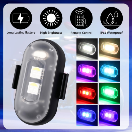 Wireless LED Strobe Lights with Remote – USB Rechargeable, 8 Colors, Emergency Flashers for Car, Bike, Drone