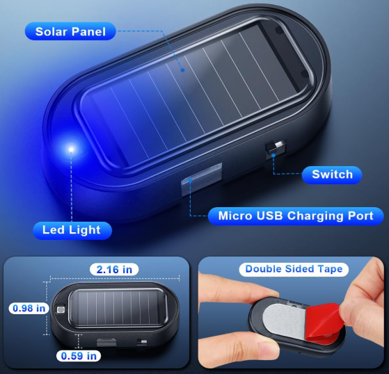 Solar Anti-Theft LED Flashing Warning Lights for Vehicles & Bikes with USB Charging