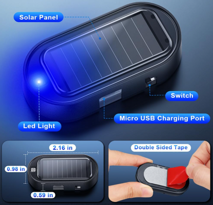 Solar Anti-Theft LED Flashing Warning Lights for Vehicles & Bikes with USB Charging