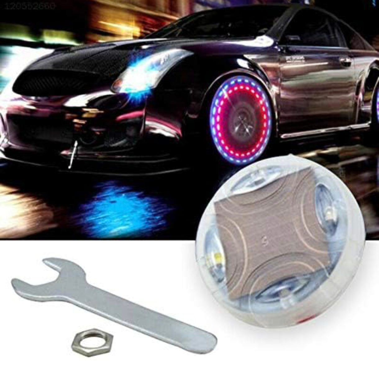 Solar Car Wheel Hub Fancy Light - Motion Sensor, Waterproof, Colorful