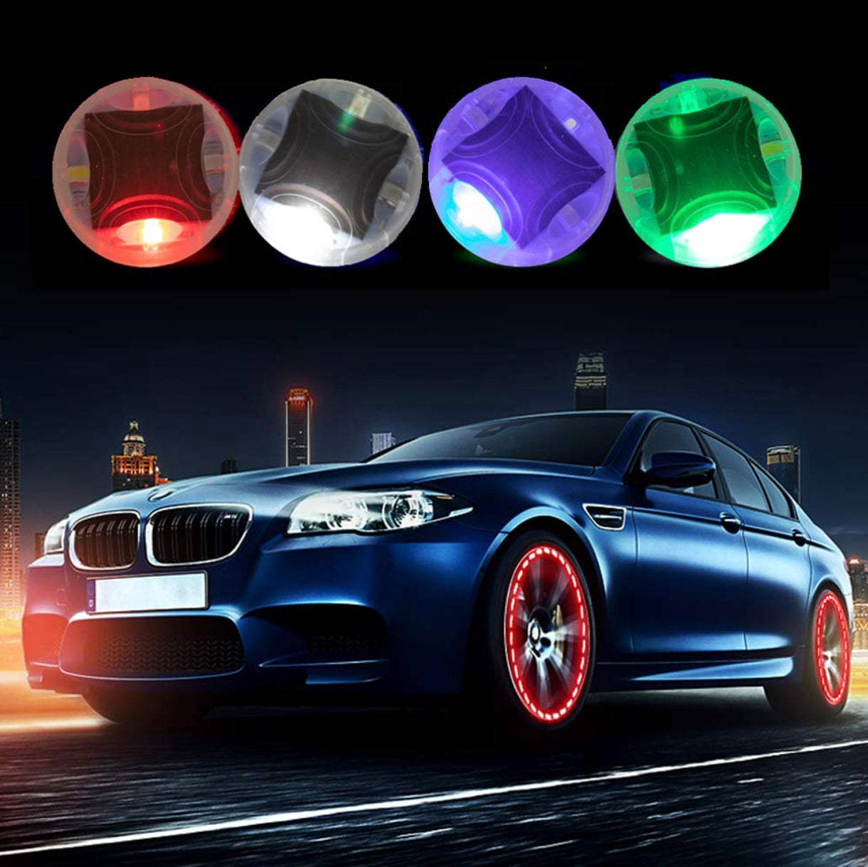 Solar LED Tire Wheel Valve Cap Lights – Motion Sensor, Waterproof, Colorful Flashing for Car, Bike, Motorcycle