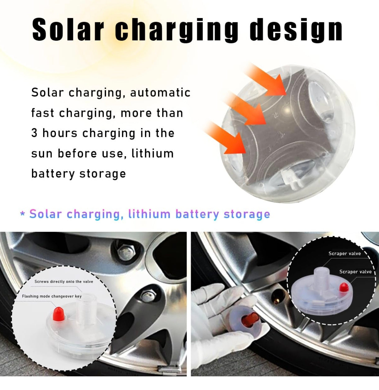 Solar Car Wheel Hub Fancy Light - Motion Sensor, Waterproof, Colorful