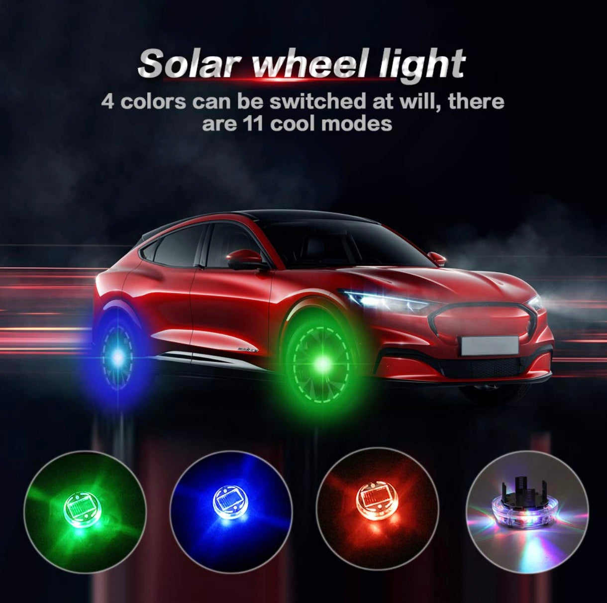 Solar Car Wheel Hub Fancy Light - Motion Sensor, Waterproof, Colorful