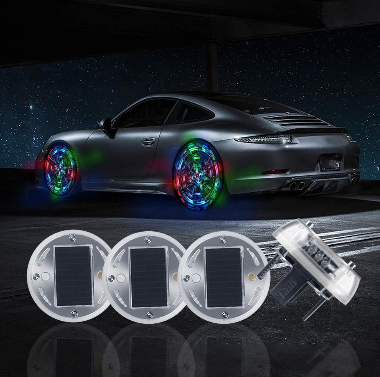 Solar Car Wheel Hub Fancy Light - Motion Sensor, Waterproof, Colorful