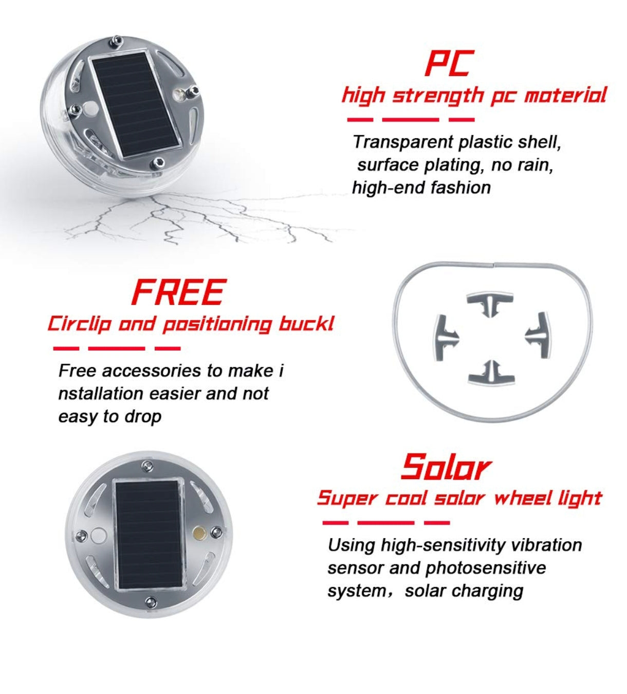 Solar Car Wheel Hub Fancy Light - Motion Sensor, Waterproof, Colorful