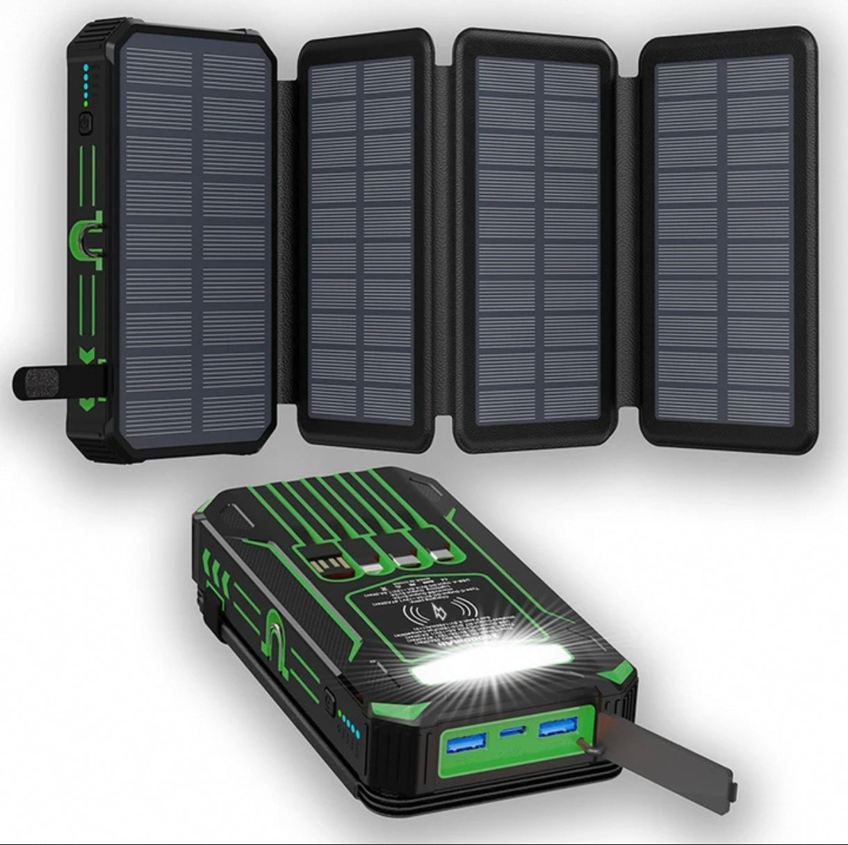 Solar Outdoor Power Bank 20,000mAH with Foldable Panels, Wireless & PD Fast Charging